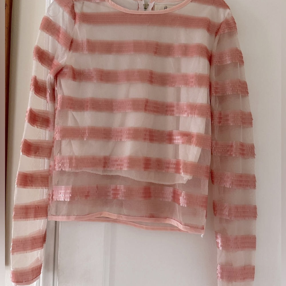 Baluoke Sequins& Mesh Back Zipper Top